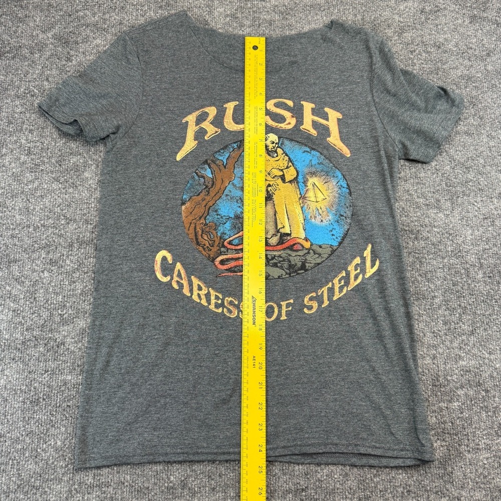 Rush Caress of Steel Shirt Adult S/M Heather Grey Cut Neck Distressed Band Tee - Picture 3 of 7